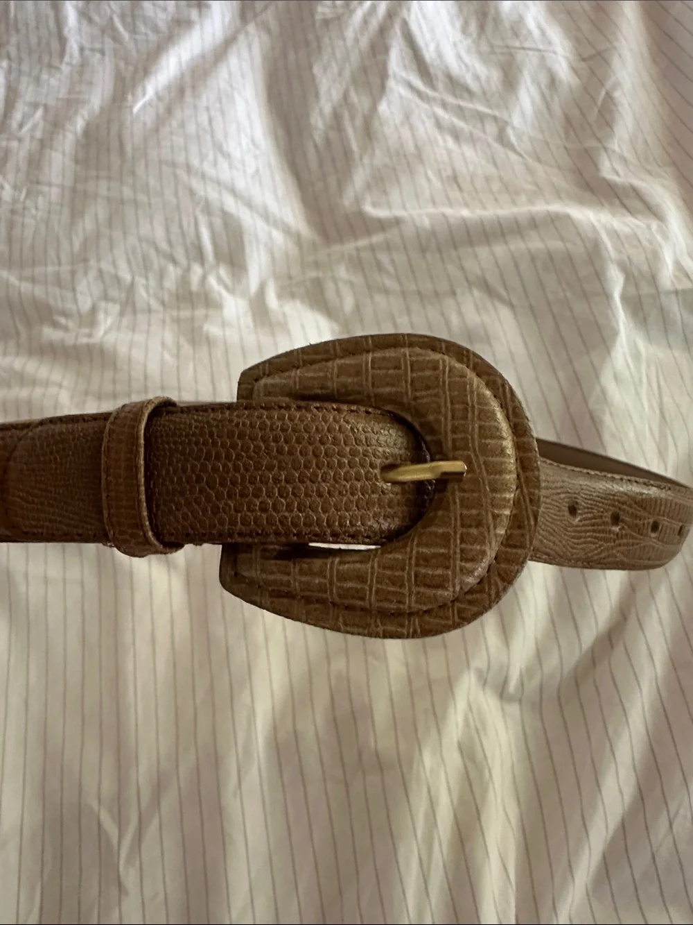Women's Tan Textured Buckle Belt - M
